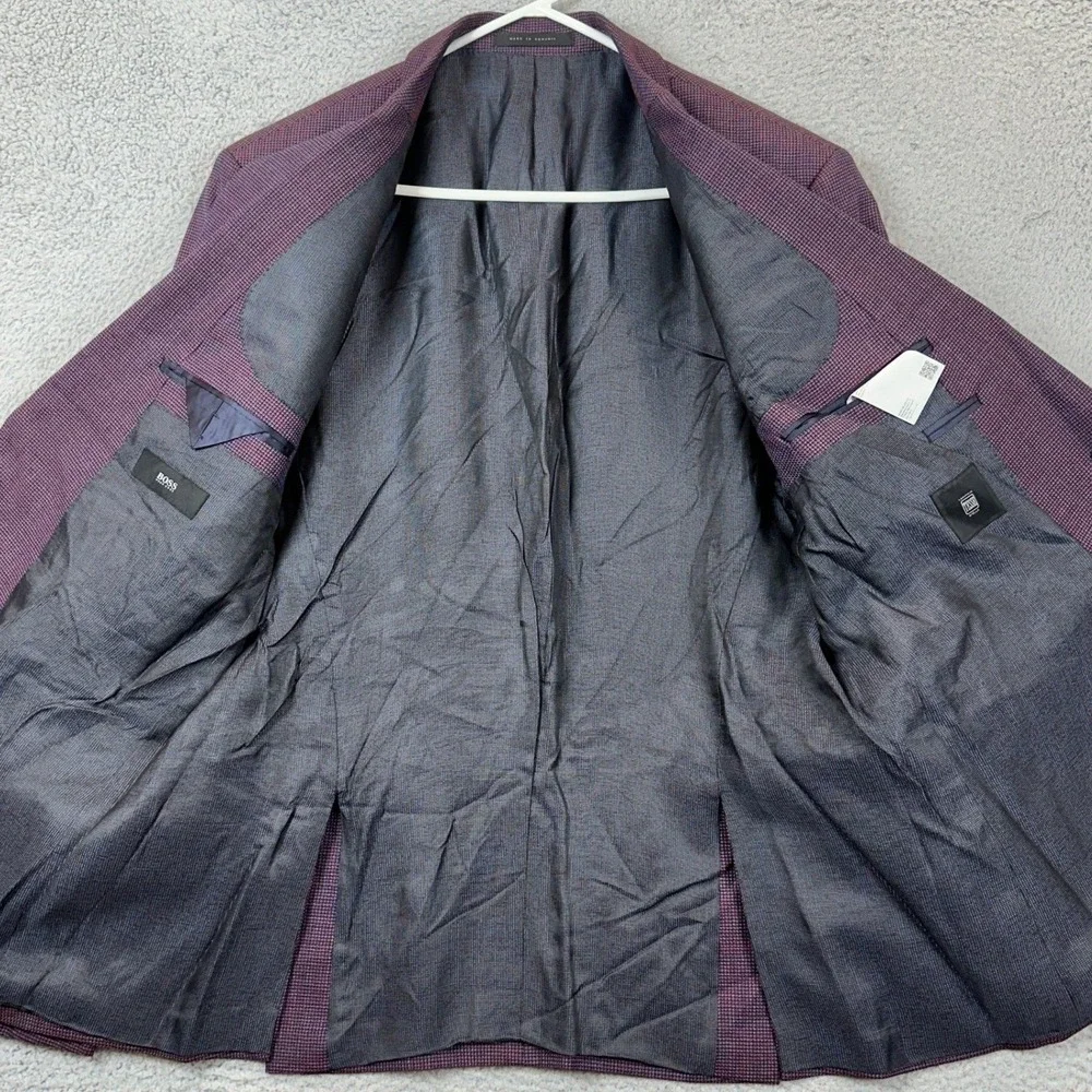 Hugo Boss Hutsons4 Virgin Wool Blazer Men 48R Purple Slim Lanificio Tesse Biella